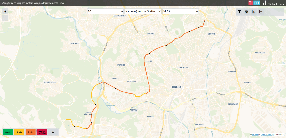 Delays of Brno public transport over time