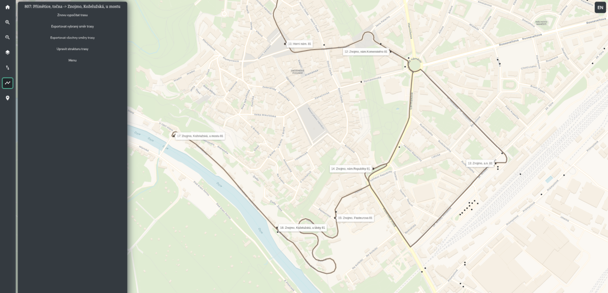 LineShaper: routes in the South Moravian region